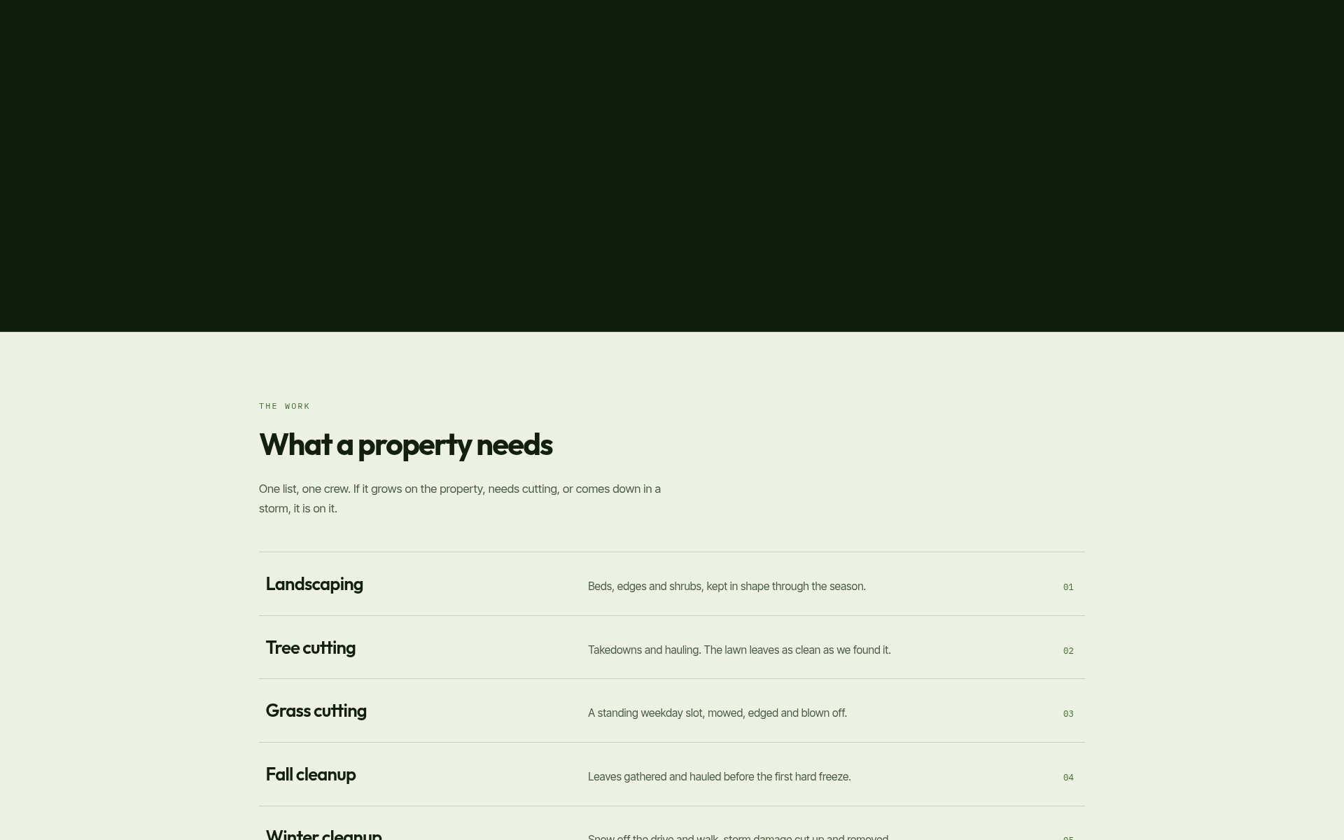 Services section of the live Prairie Edge Lawn and Landscape site