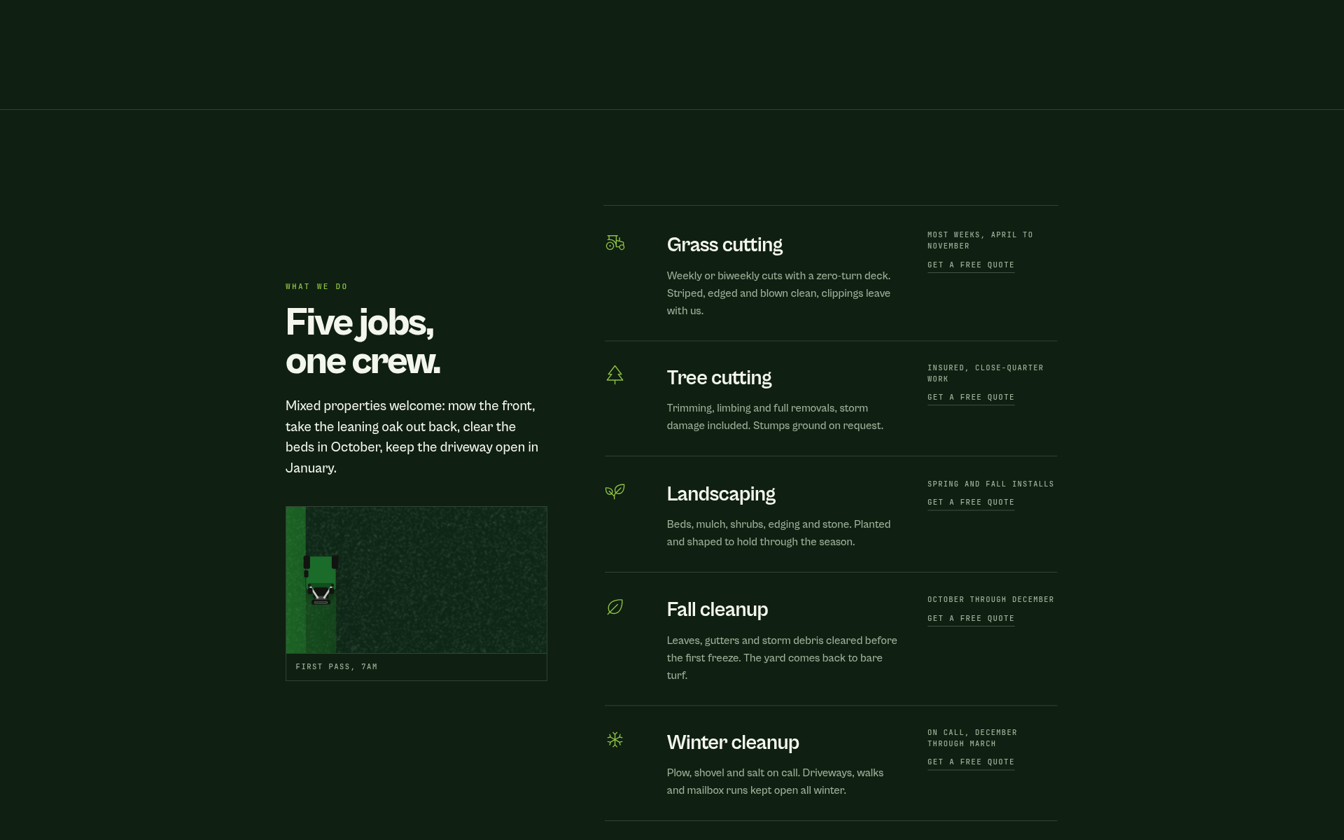 Services section of the live TL BRO'S lawn and tree site
